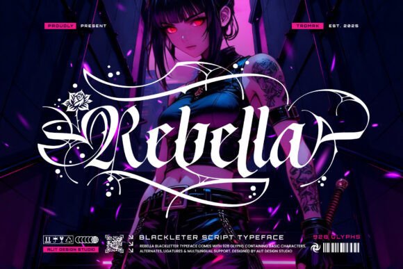 Rebella: A Gothic-Neon Blackletter Font Built for Expressive, Multilayered Typography